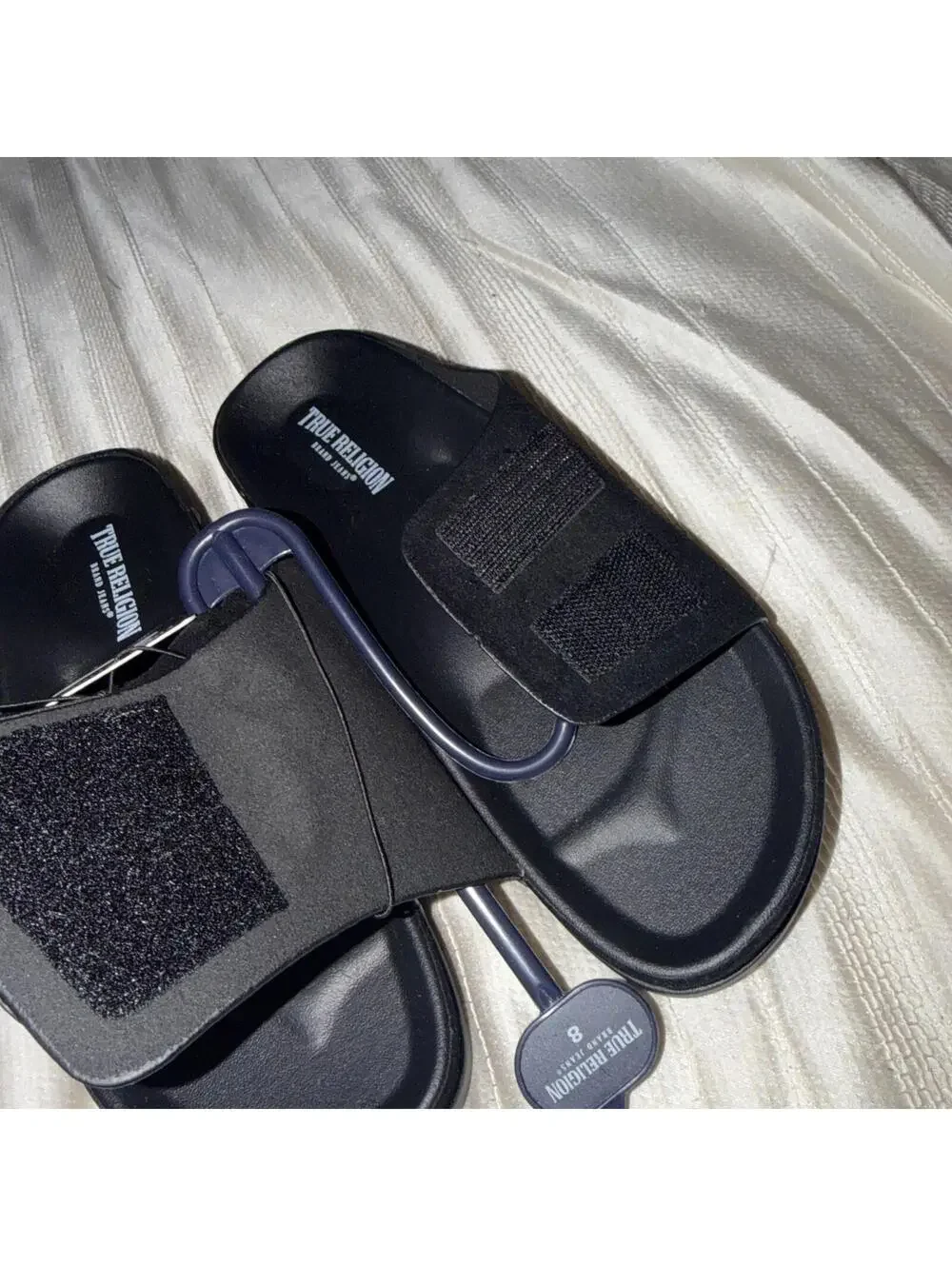 True Religion Men's TR-Biggy-PBS Black Logo Sandals adjustable top strap Size 8